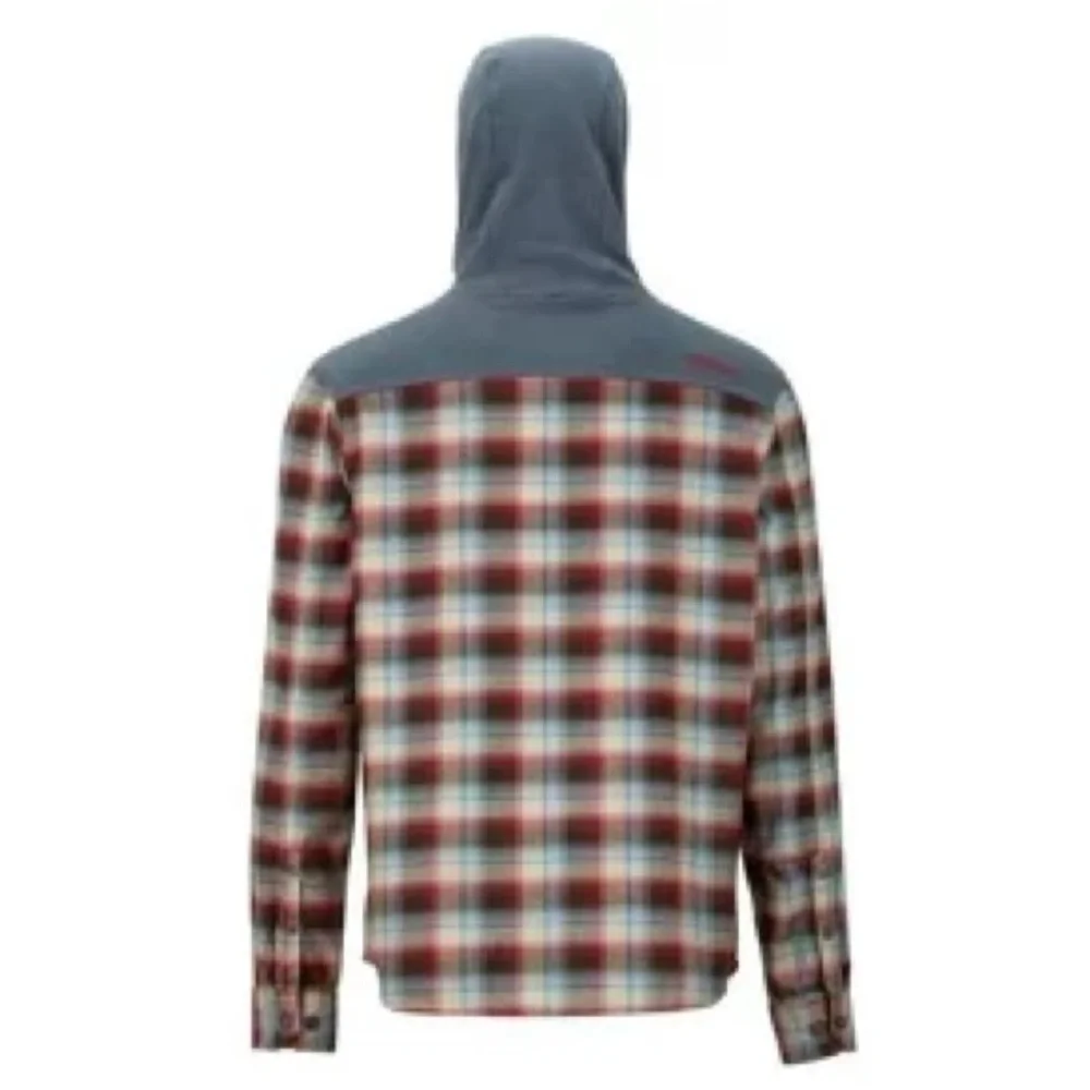 Marmot Men's flannel Plaid Hooded Shirt jacket Shacket Blue Red size XXL